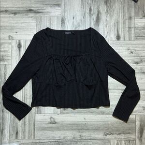 ASOS Curve Elegant Black Ribbed Long Sleeve Top